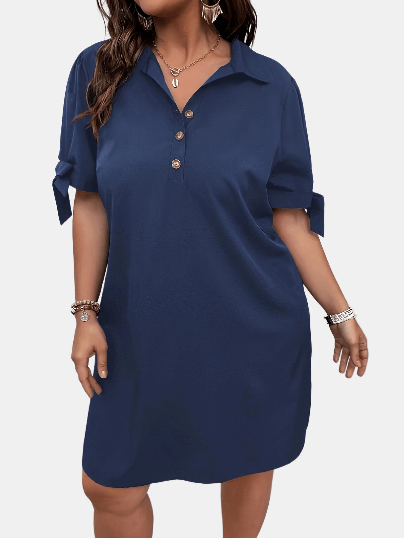 Polo Collar Solid Color Bow Sleeve Temperament Leisure Dresses