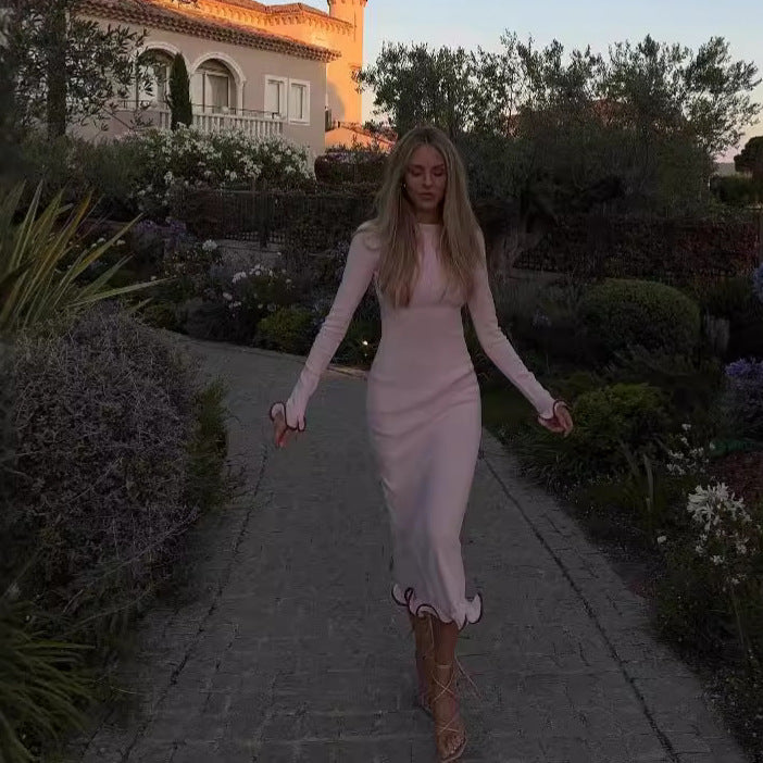 Women's Backless Flared Sleeve Ruffled Knitted Dress Sexy Dresses