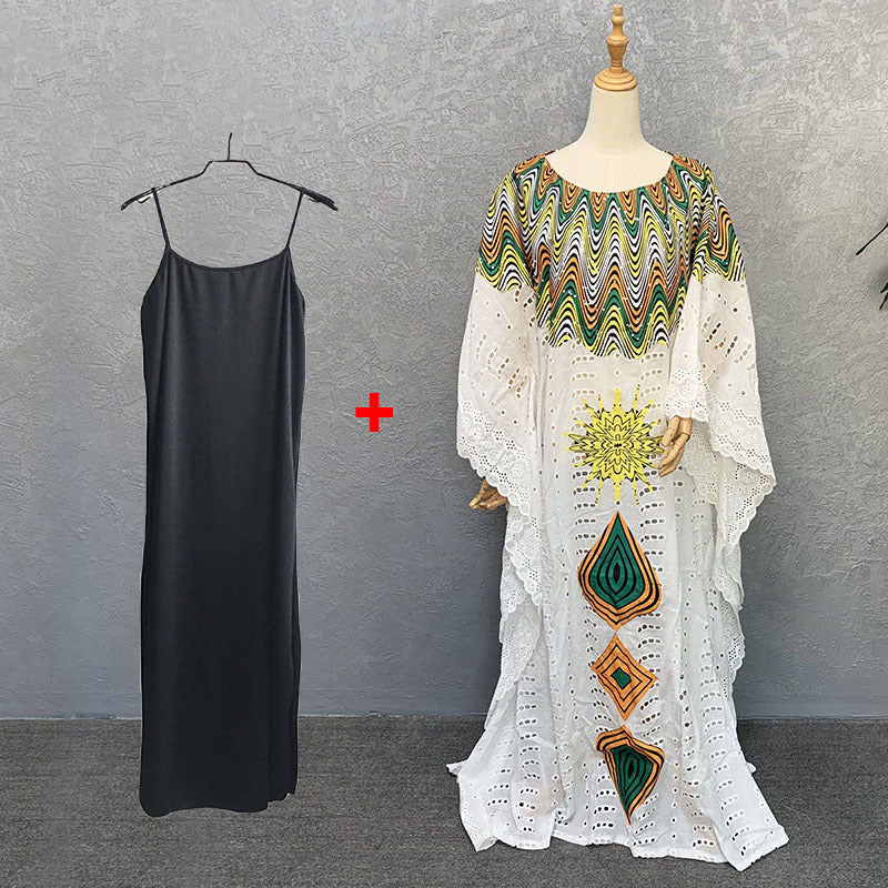 Women's African Cotton Hollow Embroidered Fashion Wear Dresses