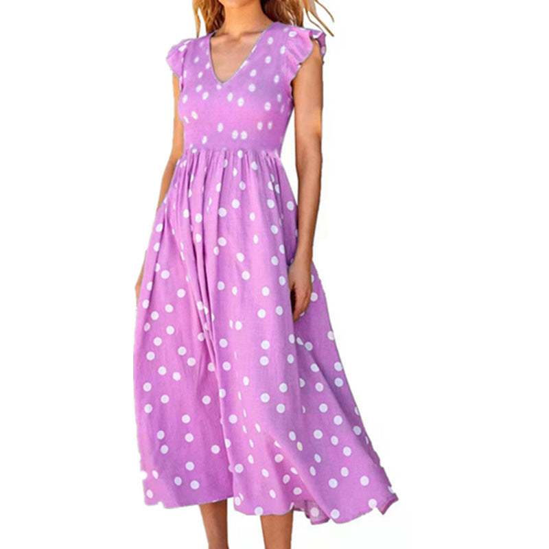 Women's Tight Waist Large Polka Dot Printed Dress