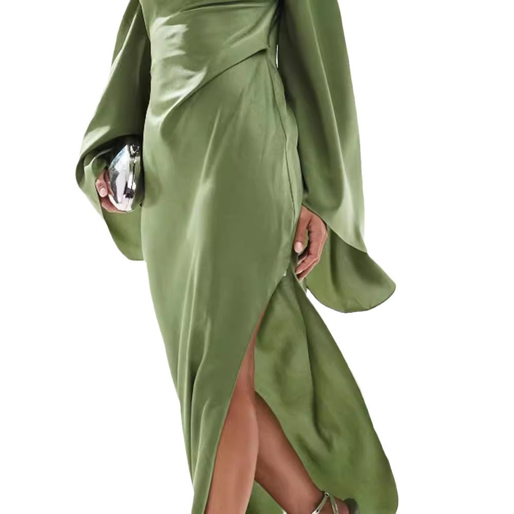 Autumn Solid Color Slim Fit Slit Dresses