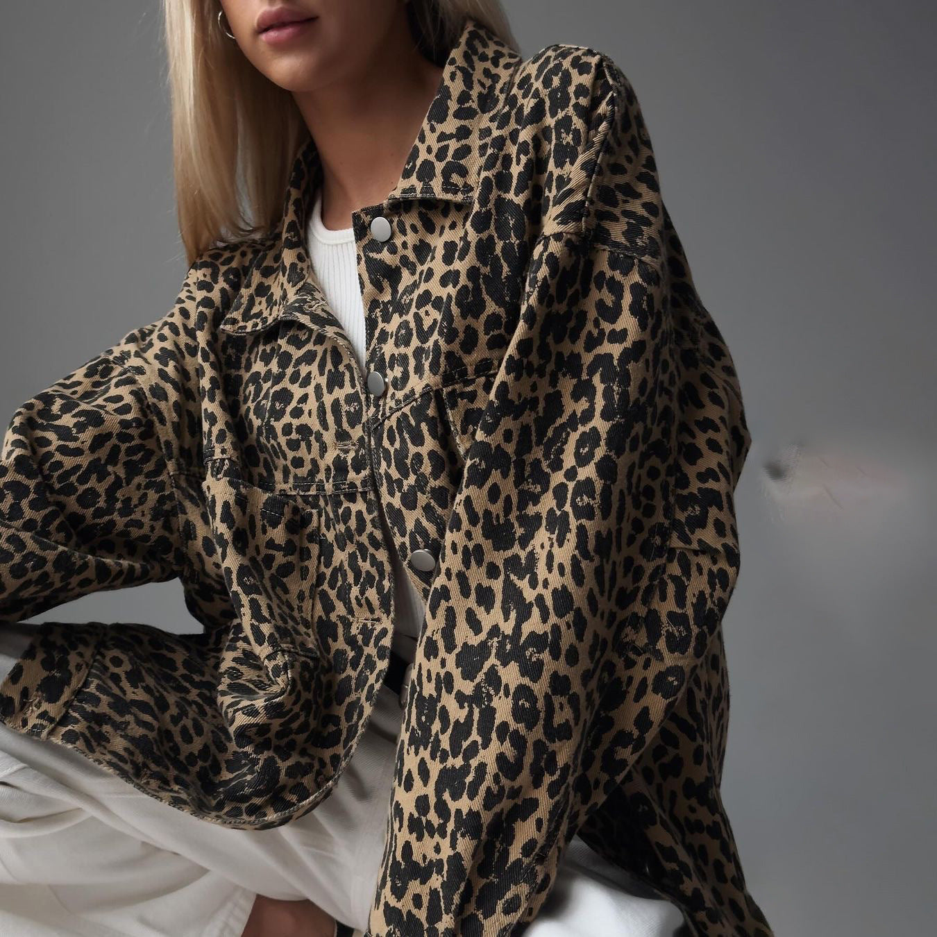 Vintage Leopard Print Niche Lapel Denim Spring Jackets