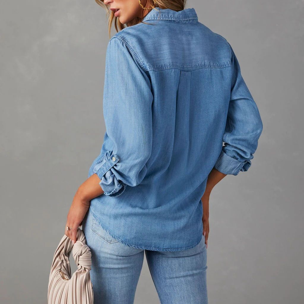 Women's Denim Shirt Autumn Casual Polo Collar Single-breasted Jackets