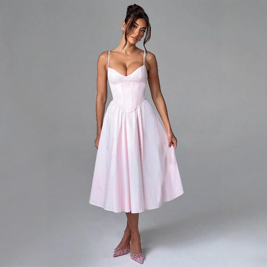 French Retro Solid Color Sleeveless Fishbone Dress Winter Fresh Dresses