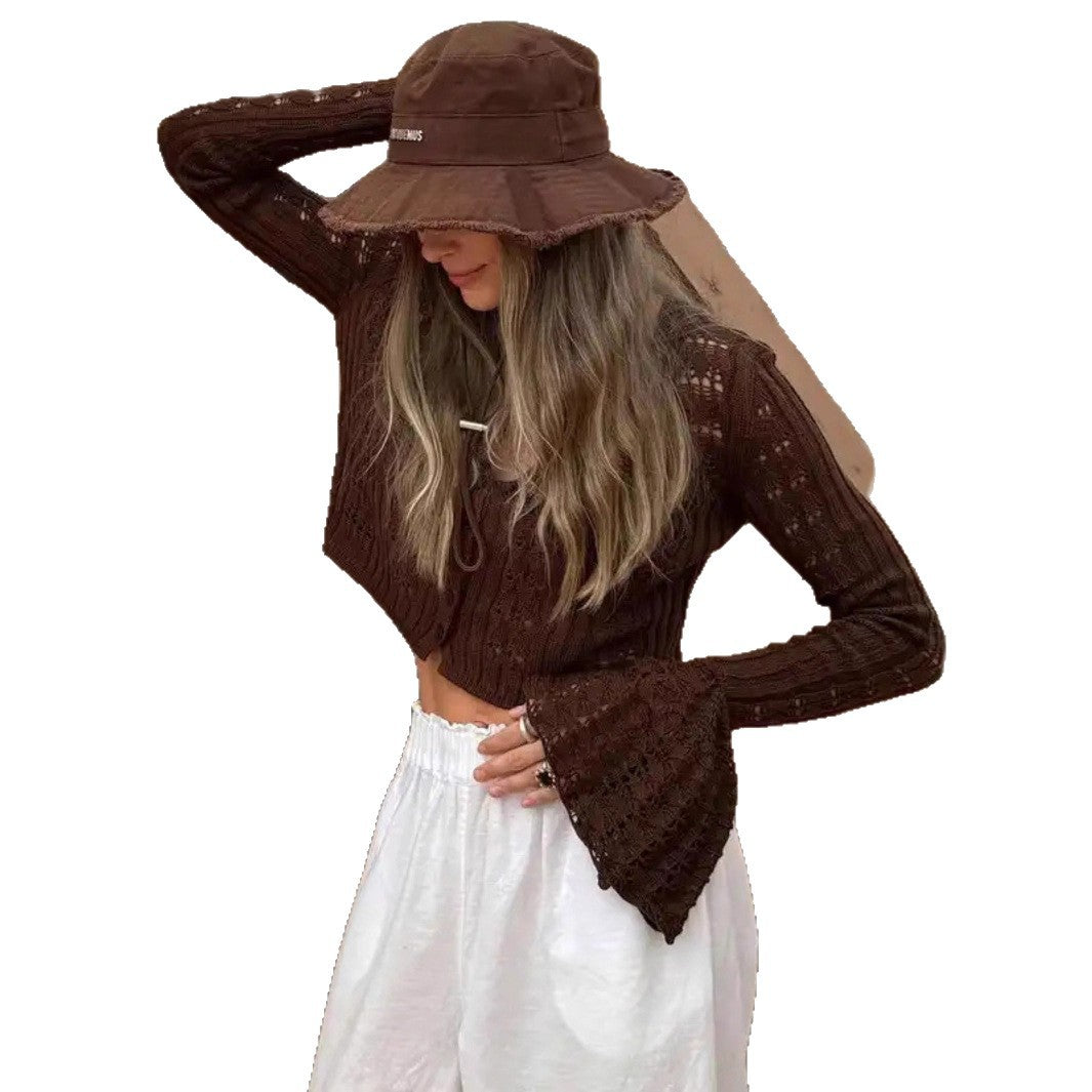 Women's Hot Hollow Knitted Long Sleeve Solid Dress