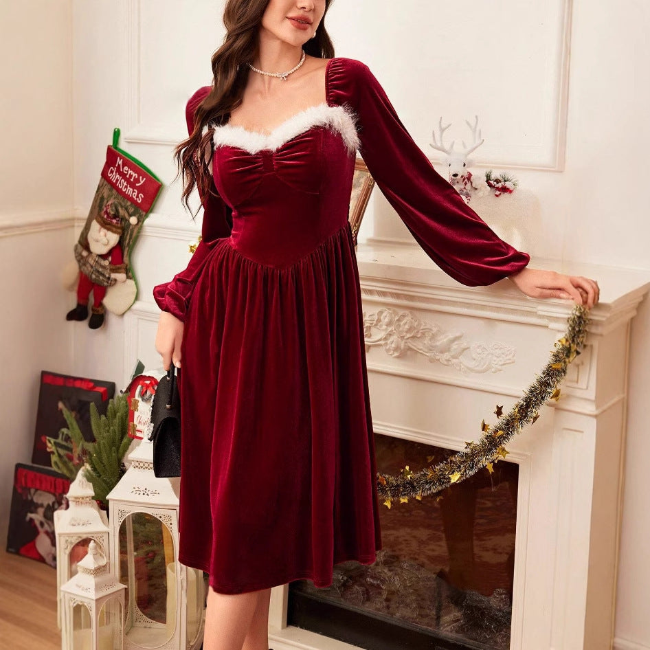 Women's Retro Christmas Party Cocktail Long Sleeve Big Dress