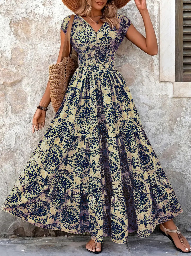 Women's Retro Printed Fashion Elegant Sleeve Long Dress
