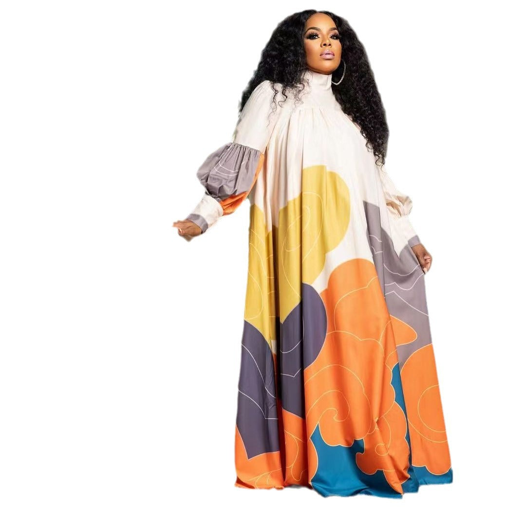 Women's Autumn Long Dress Printed Sleeve Swing Dresses