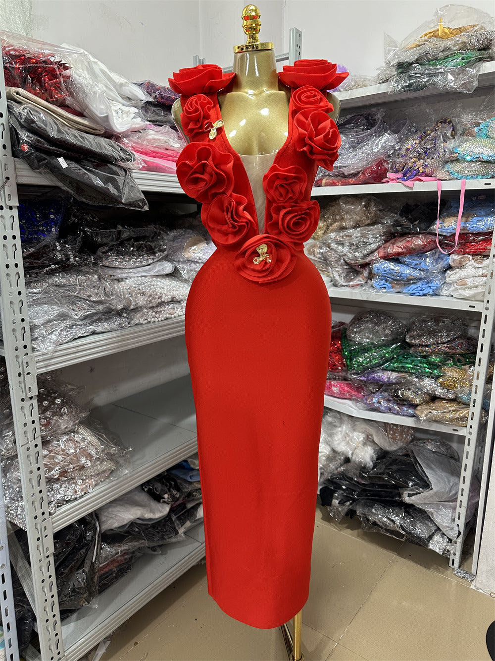 Elegant Bottoming Dress Backless Red Flower Long Dresses