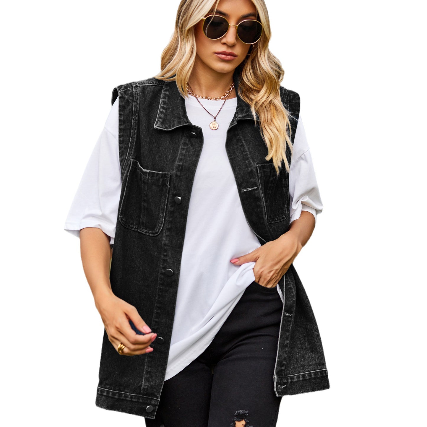 Women's Denim Waistcoat Fashion Trendy Sleeveless For Vests