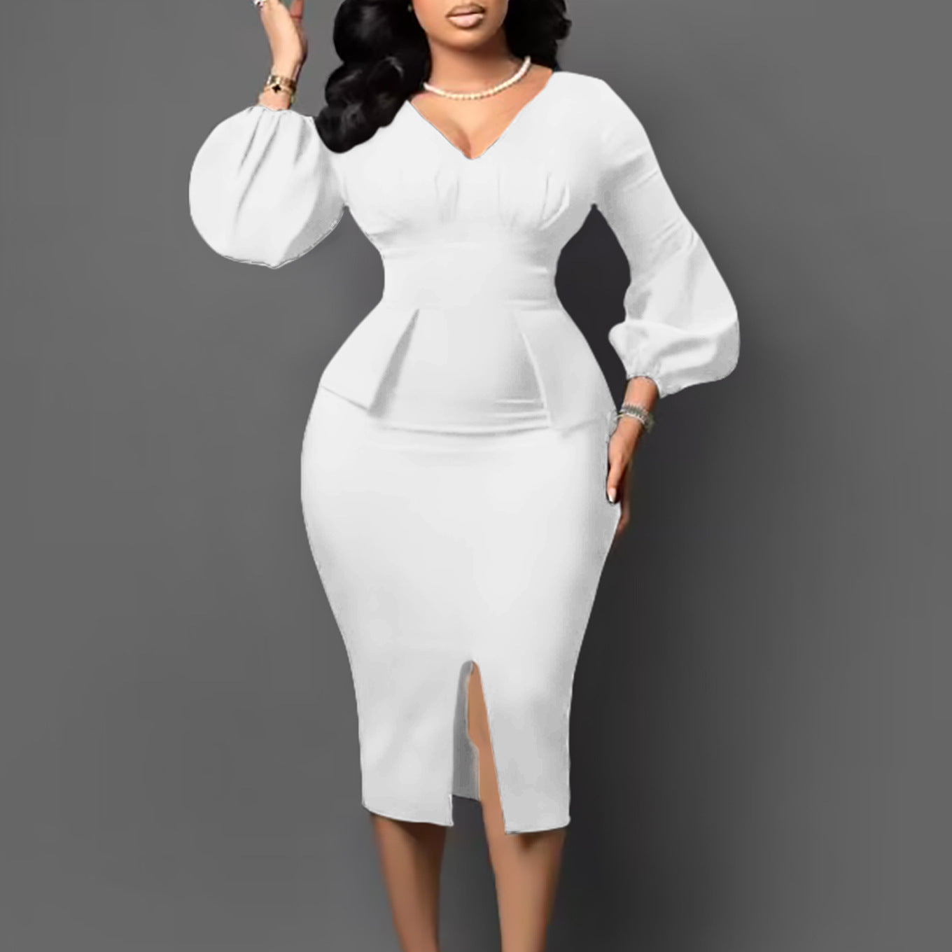 Women's Puff Sleeve Slit Pencil African Dress