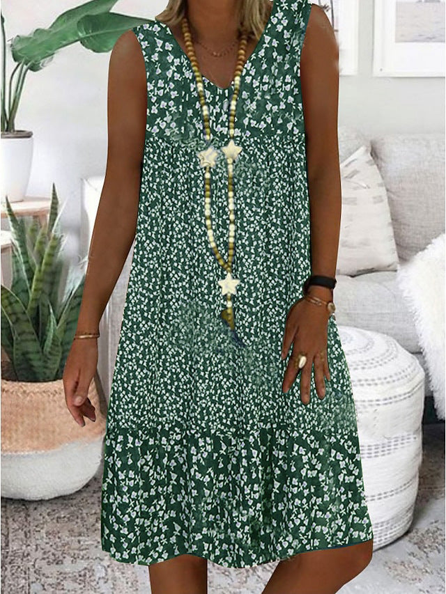 Women's Summer Small Floral Print Sleeveless Ladies Dress