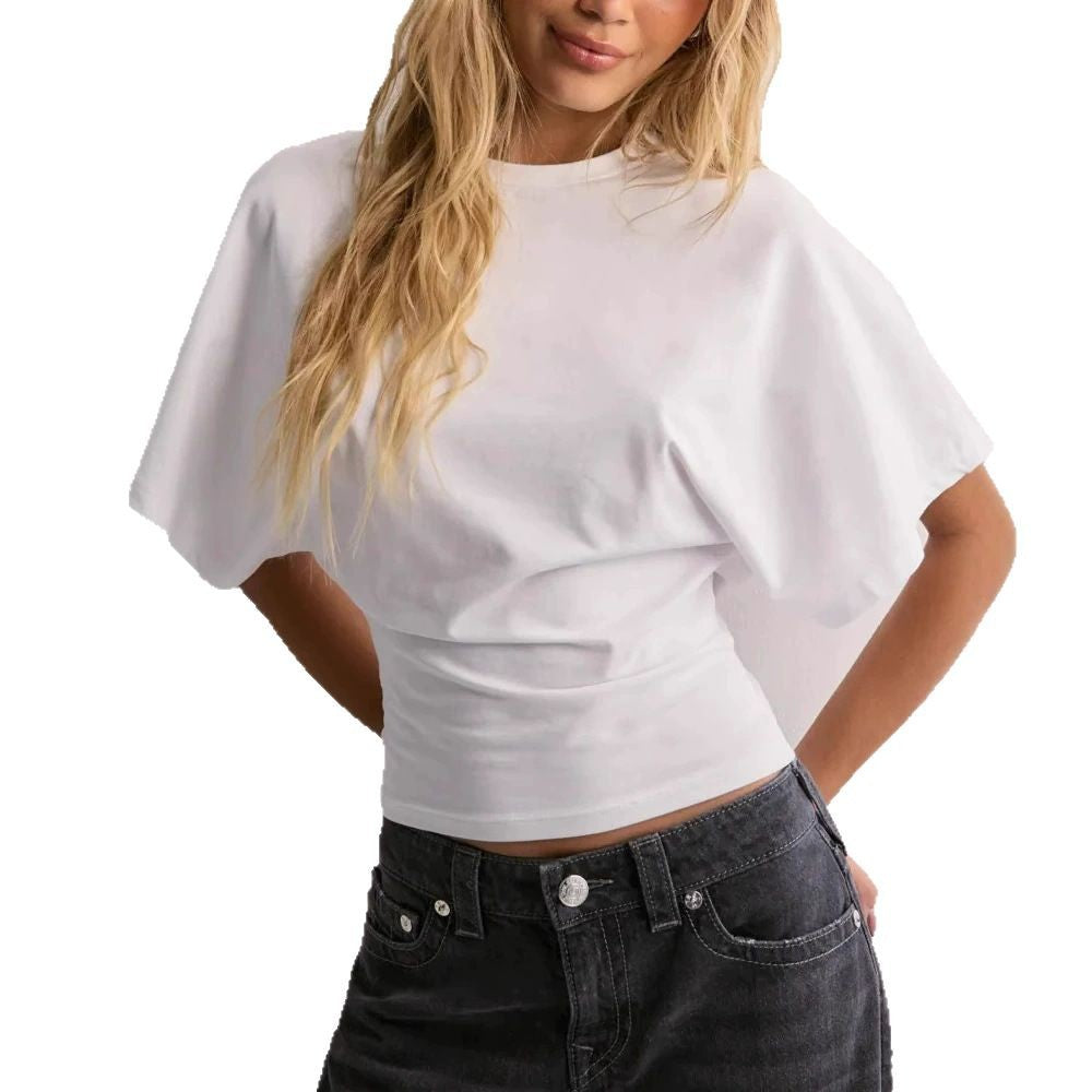 Women's Design Round Neck Pullover Sleeve T-shirt Summer Simple Solid Blouses