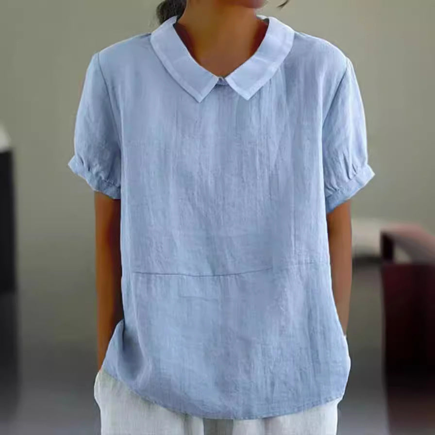 Women's Loose Lapels Shirt Sleeve Cotton Shorts