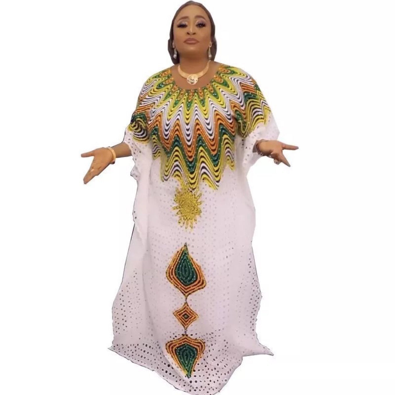 Women's African Cotton Hollow Embroidered Fashion Wear Dresses