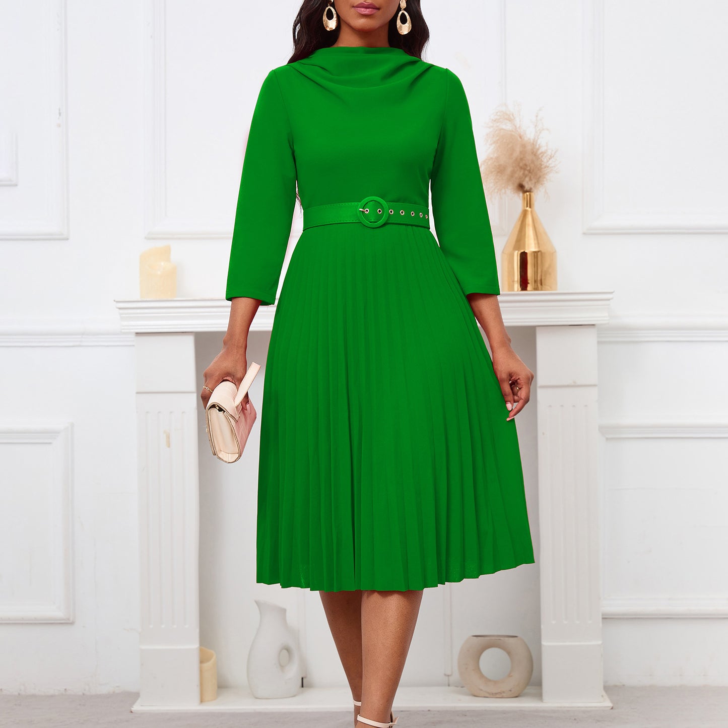 Women's Fashion Elegant Pleated Solid Color Skirts