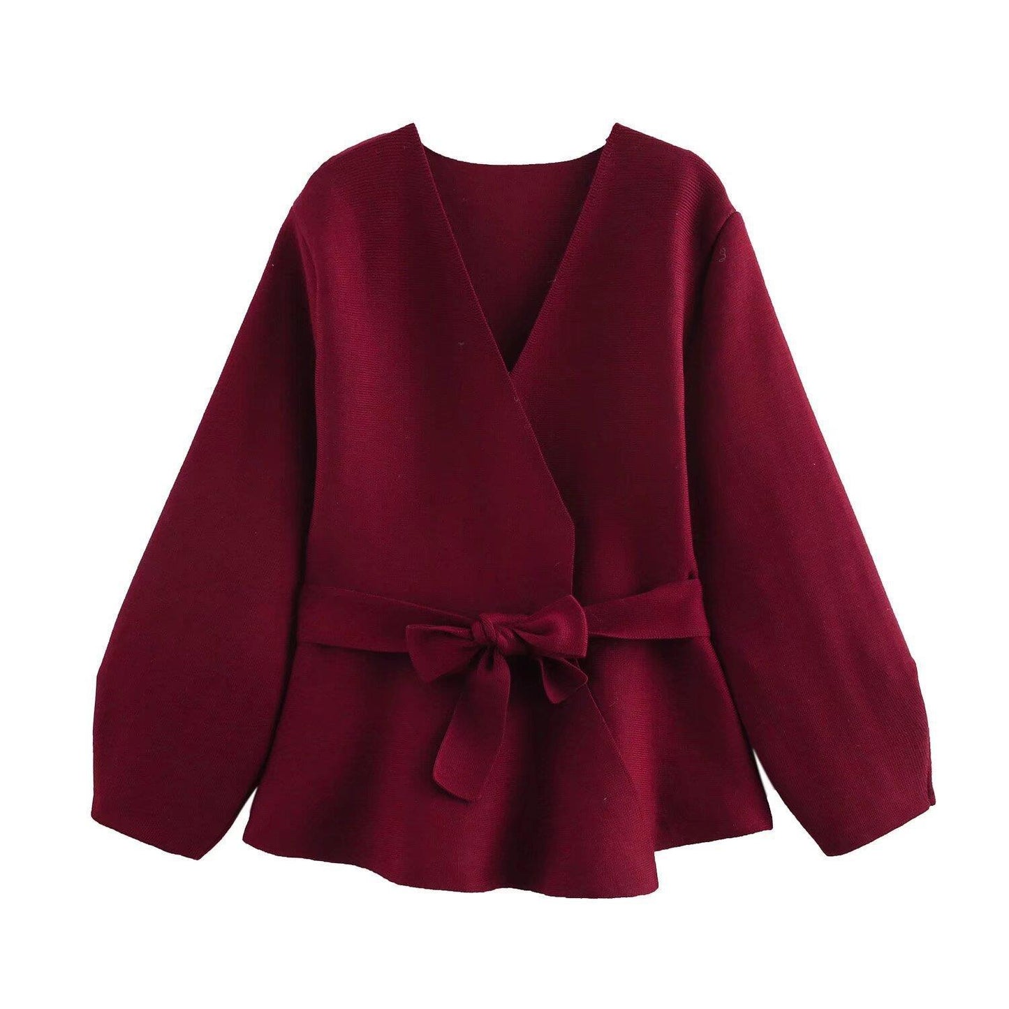 With Belt Padded Shoulder Decorative Knitted Sweaters