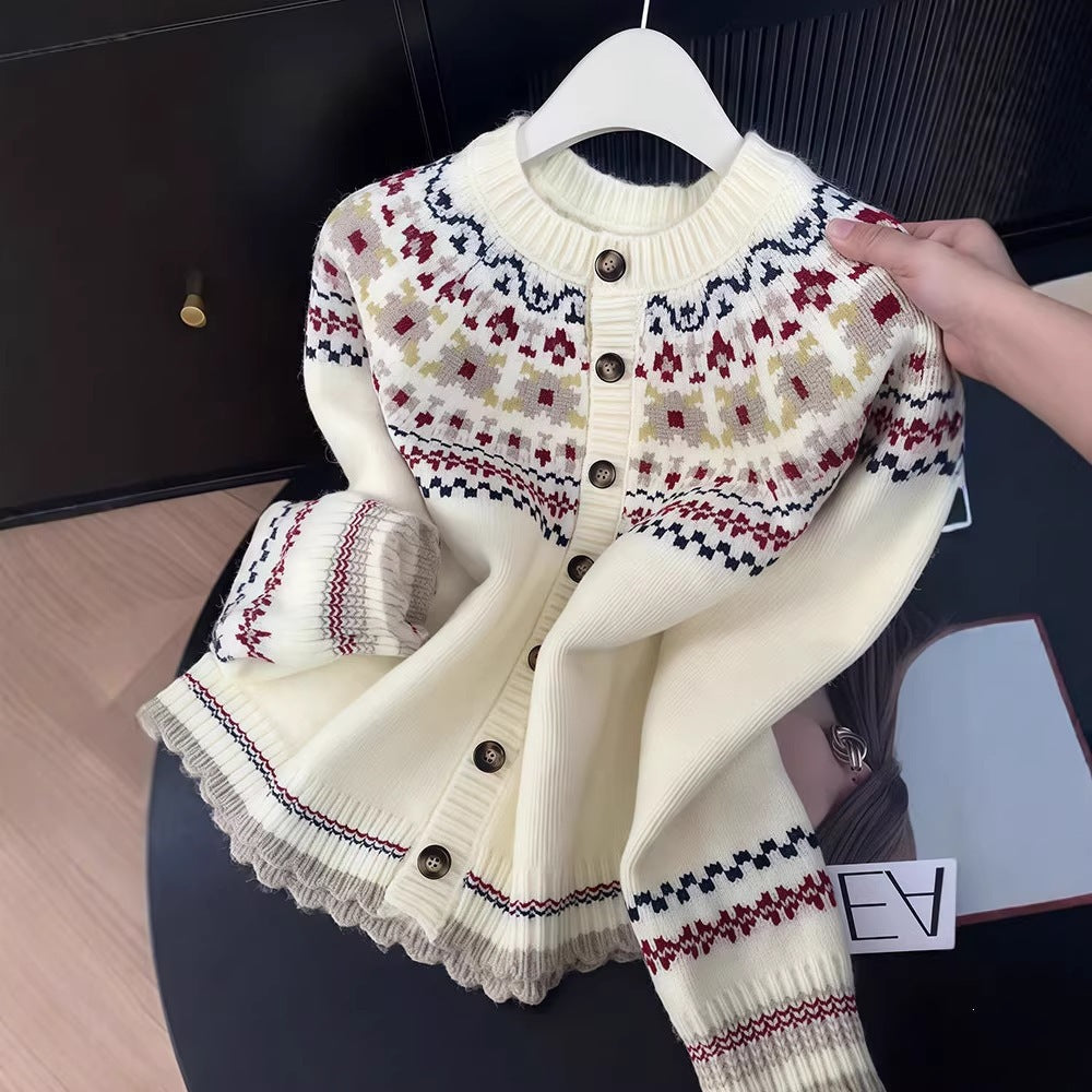 Women's Beige Knitted Design Sense Niche Loose Women's Sweater