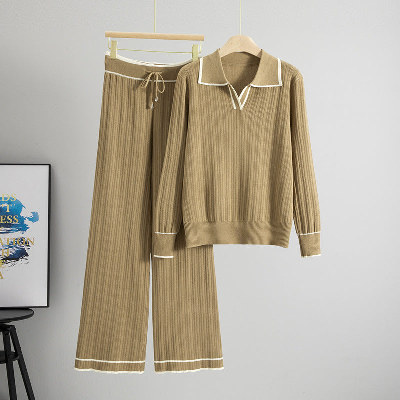 Long Sleeve Collar Shirt Wide Leg Fashion Casual Suit