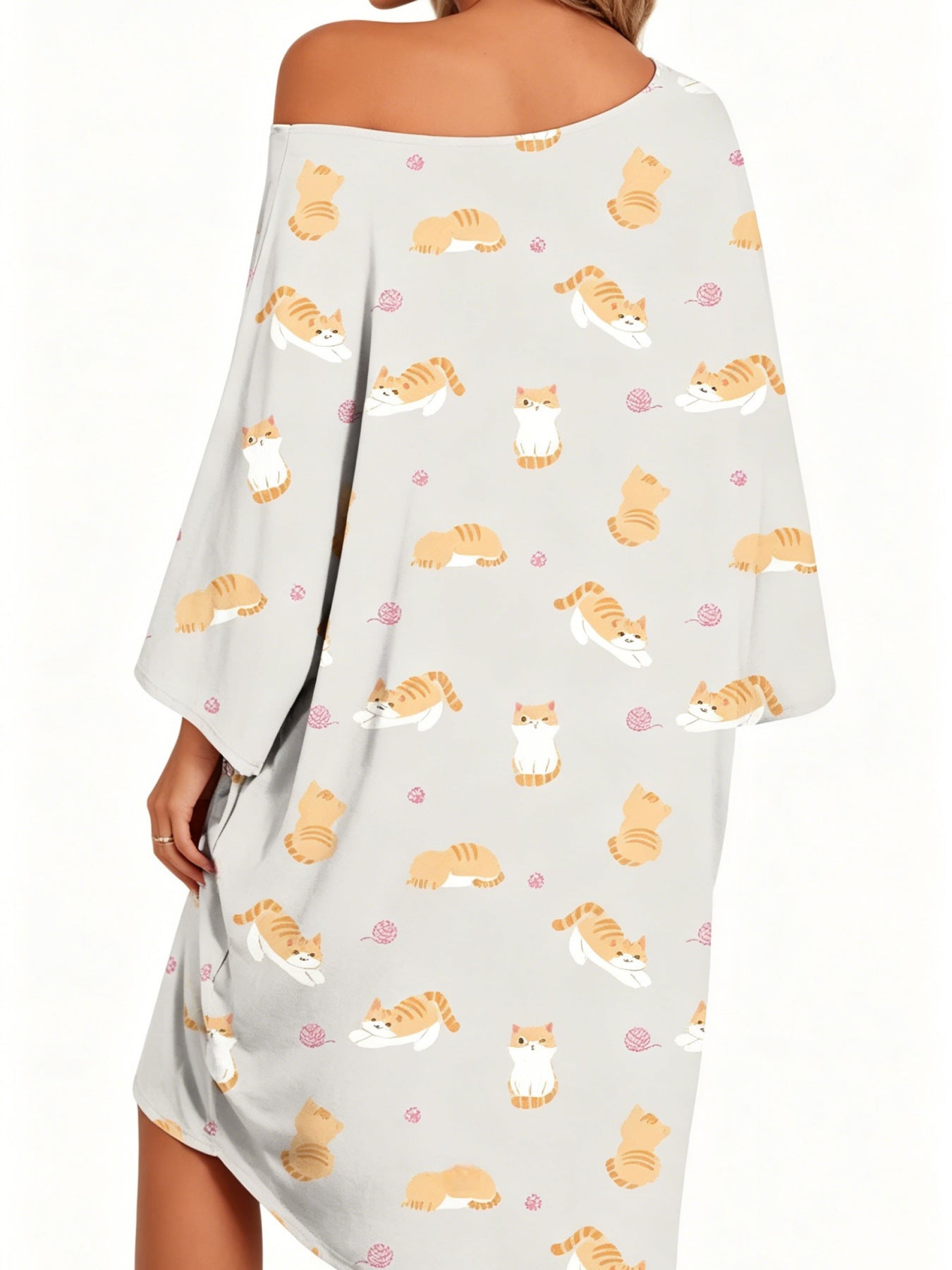 Classic Women's Printed Casual Nightgown Shawl Dress