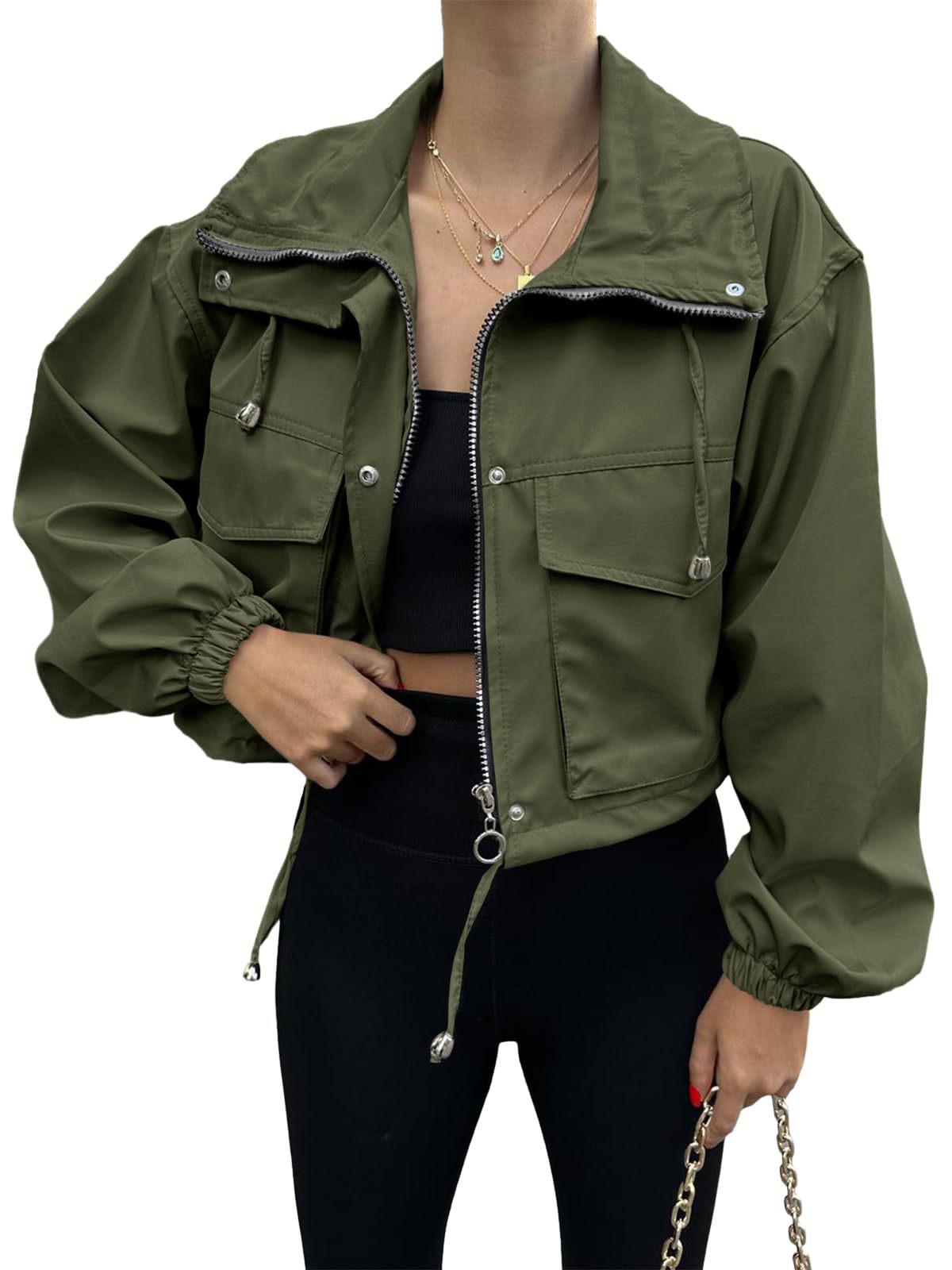 Women's Autumn Solid Color Zipper Windbreaker Jackets