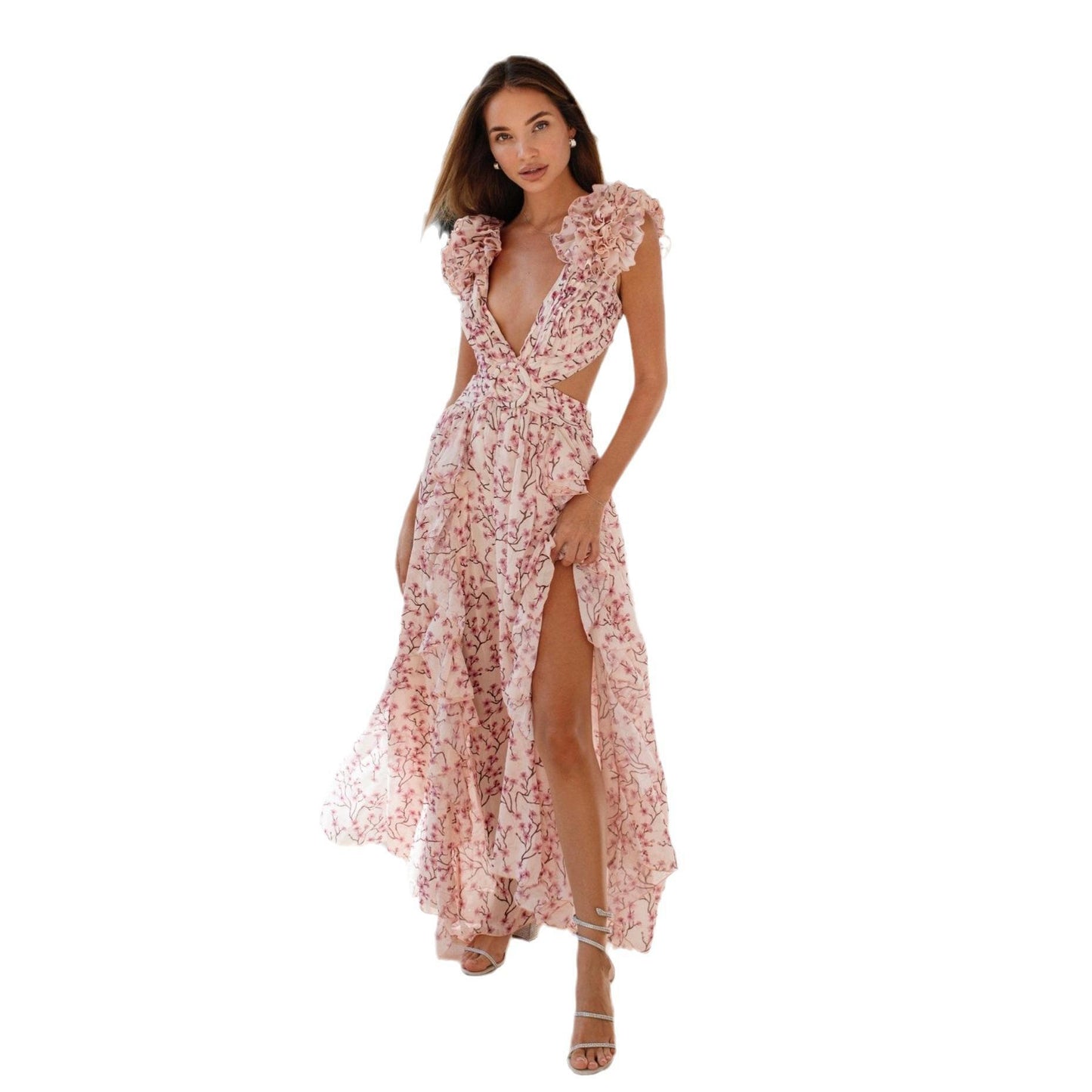 Women's Vacation Dress Hollow Slim Deep V Dresses