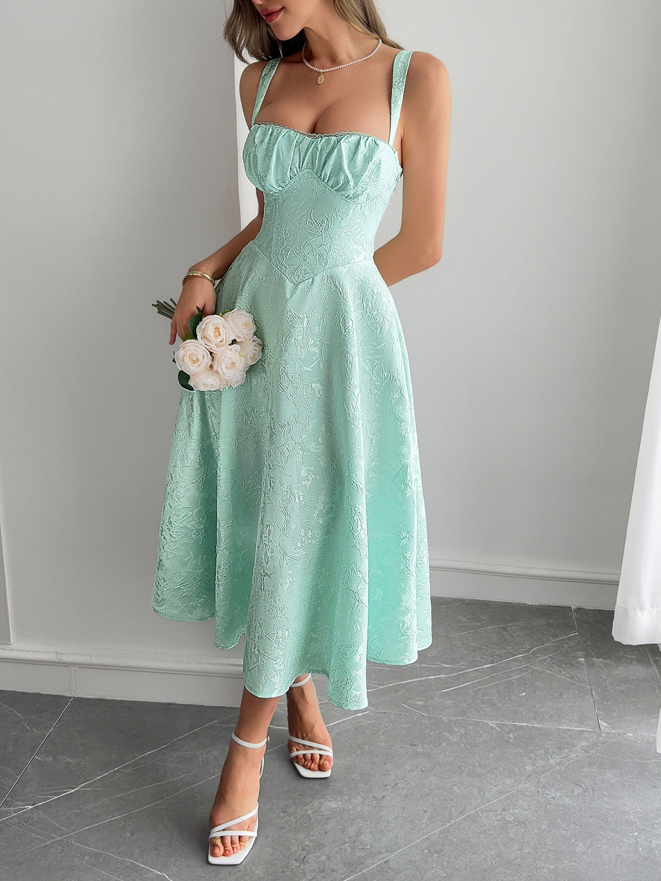 Women's Summer Elegant Graceful Strap Jacquard Maxi Dress