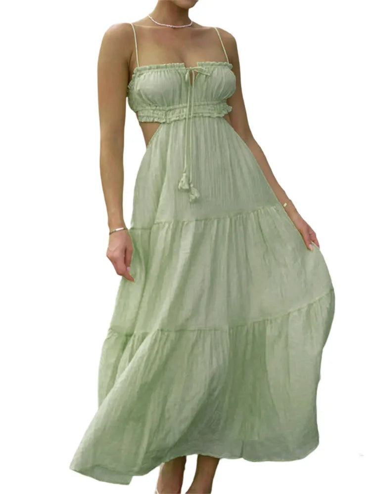 Women's Summer Temperament Camisole Sexy Cutout Long Backless Dress