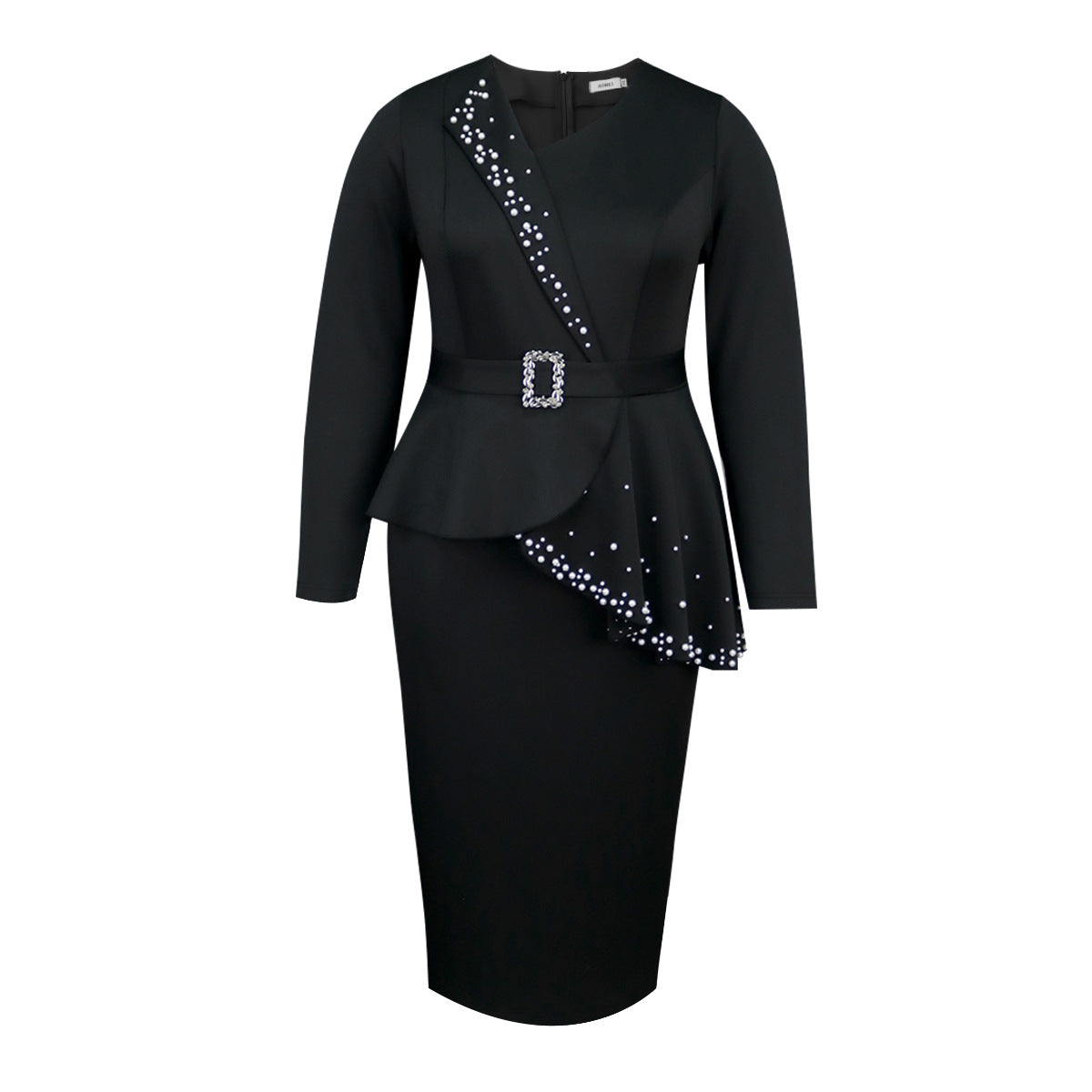 Women's Ruffled Beaded Dress Black Slimming Graduation Dresses