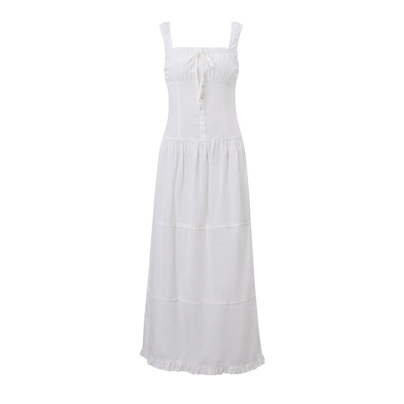 Women's Sexy White Pure Desire Dress Summer Pleated Temperament Dresses