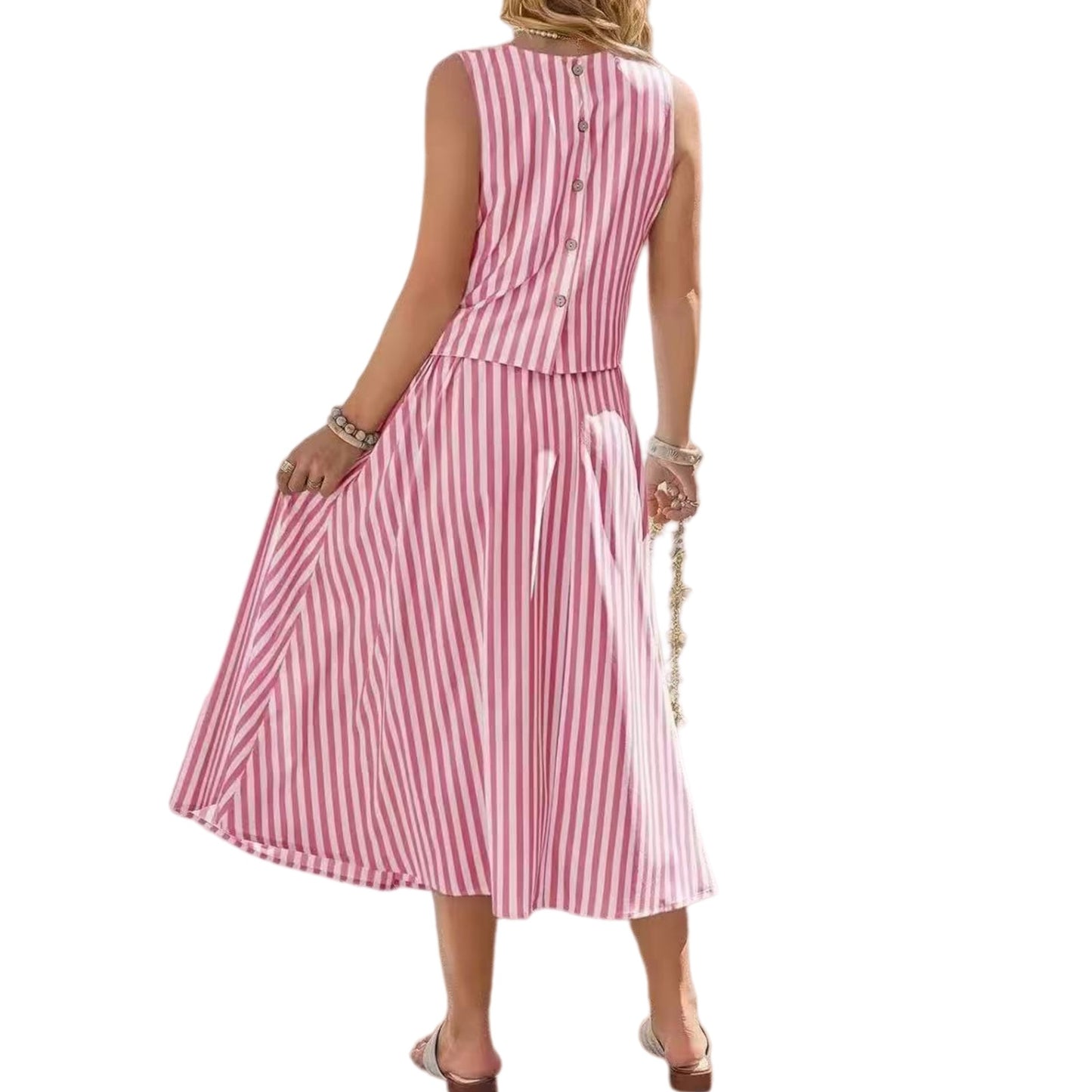 Comfort Two-piece Bohemian Beach Vacation Striped Vests