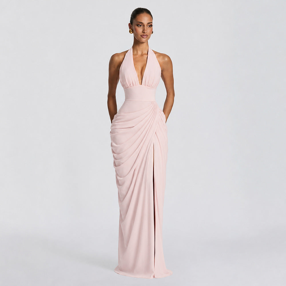 Women's Halter Fashionable Elegant Sexy Pleated Waist Dress