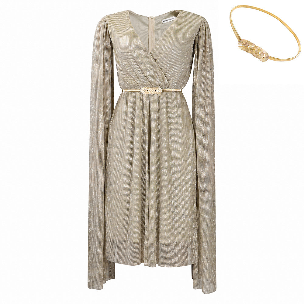 Women's With Belt Summer Fashion Temperament Elegant Dresses