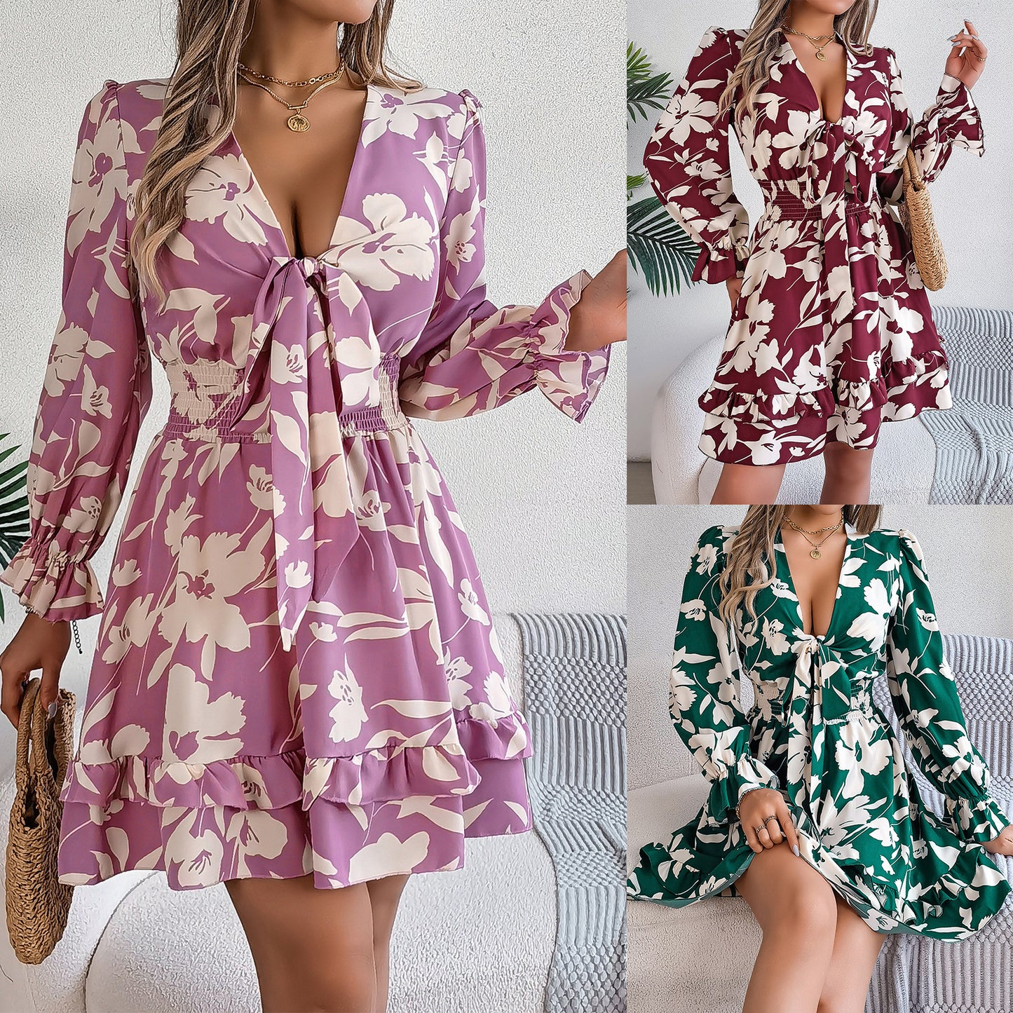 Women's Casual Flower Half Sleeve Ruffled A- Clothing