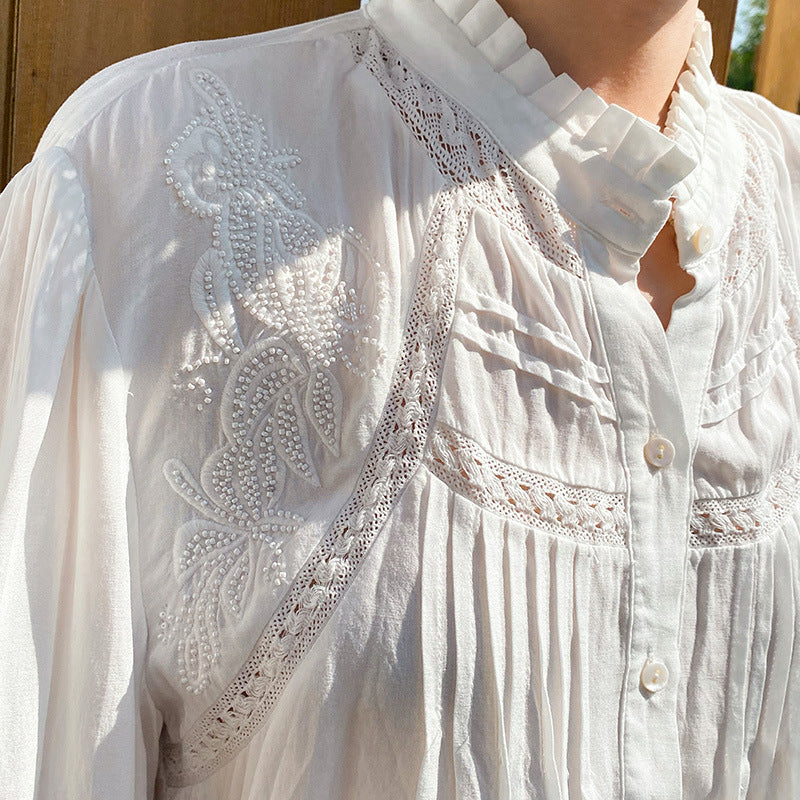 Women's Autumn French Style White Shirt Long Blouses