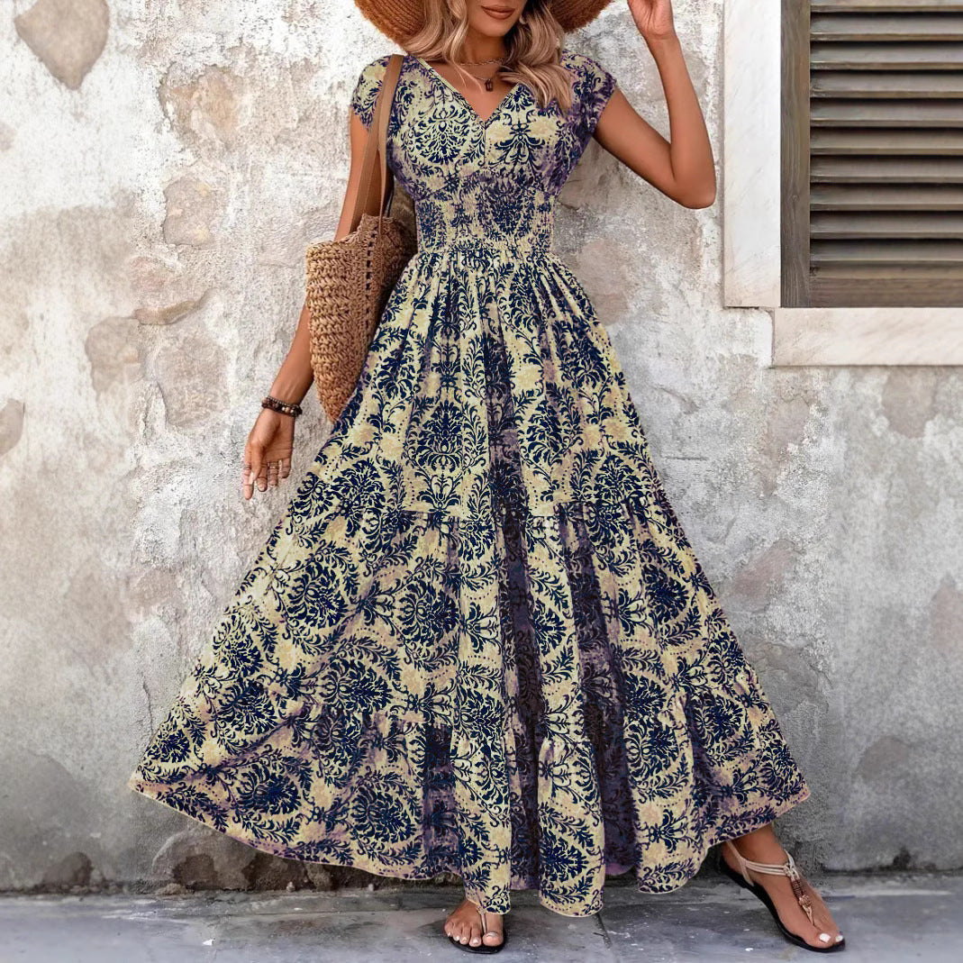 Women's Retro Printed Fashion Elegant Sleeve Long Dress