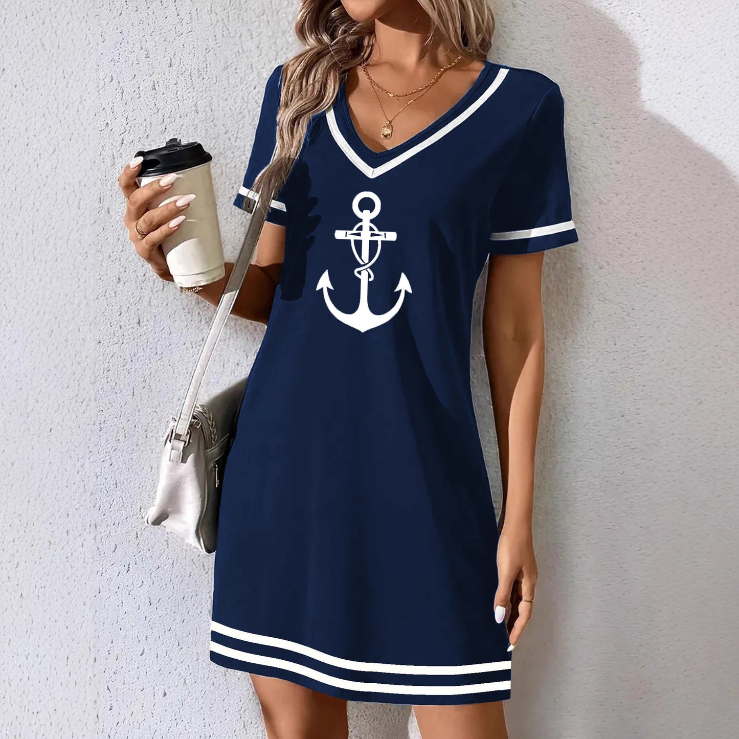 Women's Summer Elegant Striped Boat Anchor Casual Dress