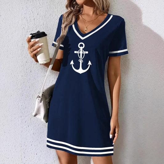 Women's Summer Elegant Striped Boat Anchor Casual Dress