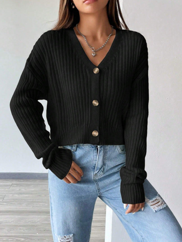 Women's Loose Long Sleeve Knitted Solid Color Knitwear