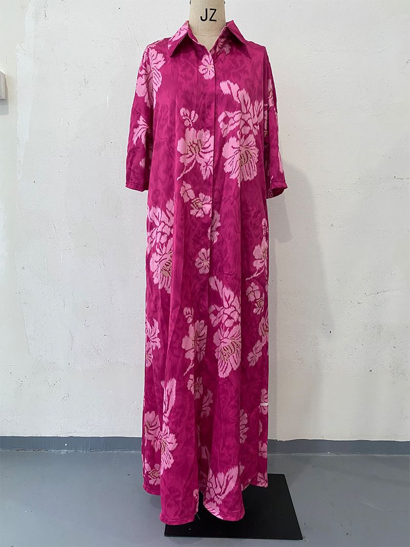 Women's Collar Printed Long Sleeve Fashion Loose Dresses