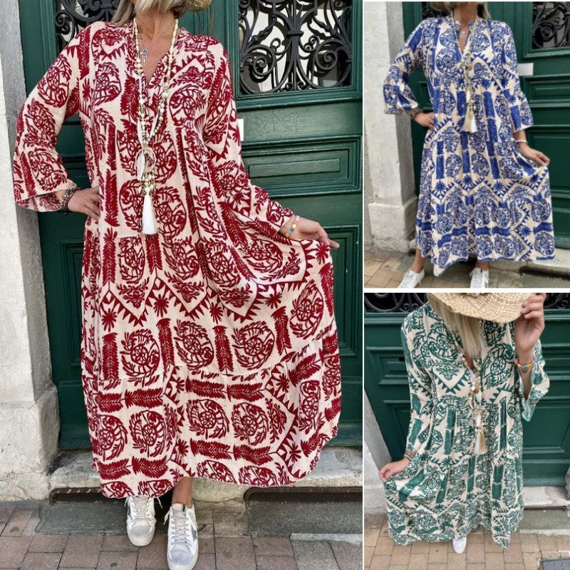 Women's Autumn Geometric Print Street Style Large Dress