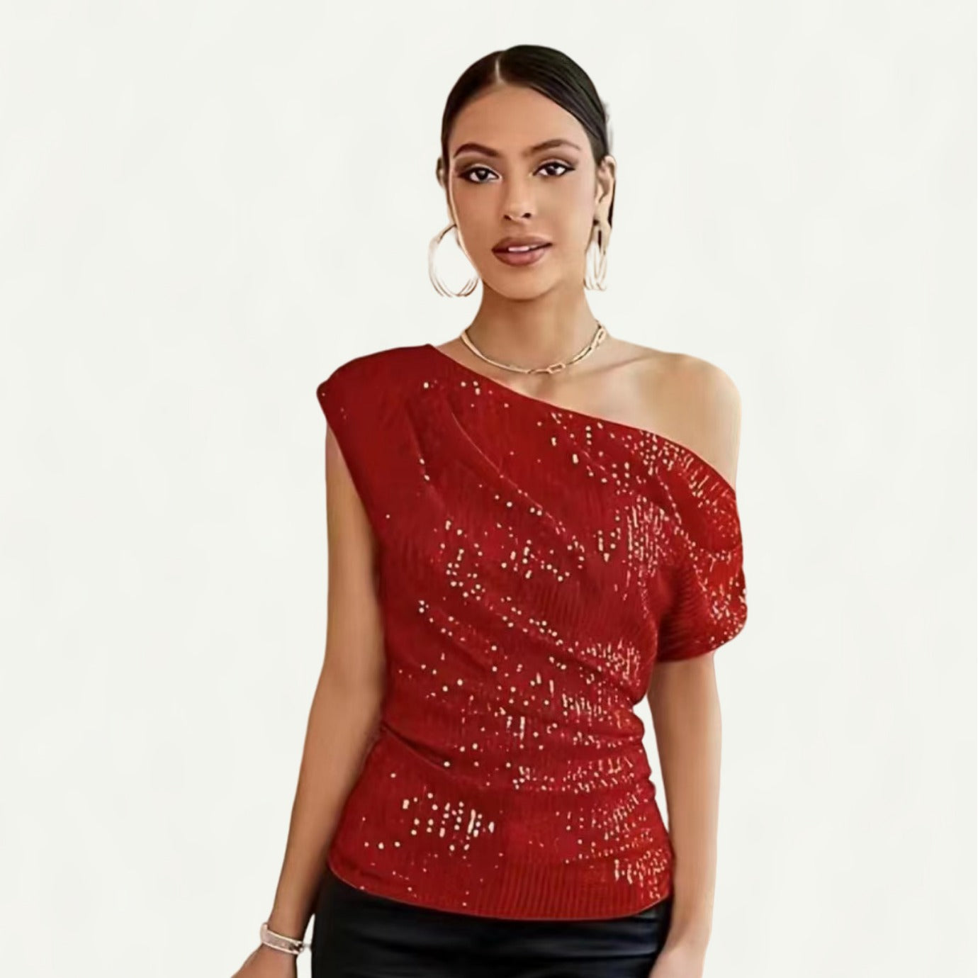 Women's Glitter Sequin Diagonal Collar Sleeve Summer Blouses