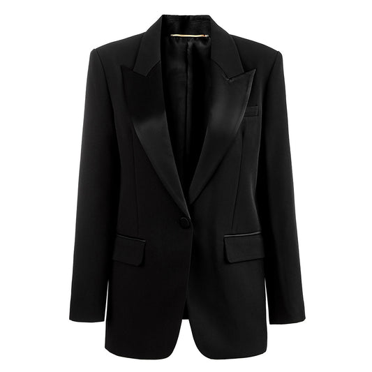 Women's Quality Acetate Collar Stitching Draping Fabric Wide Blazers