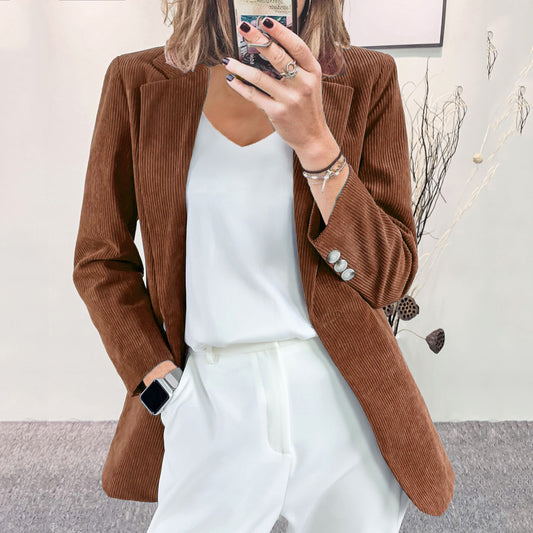 Corduroy Elegant Solid Color Leisure Professional Suits