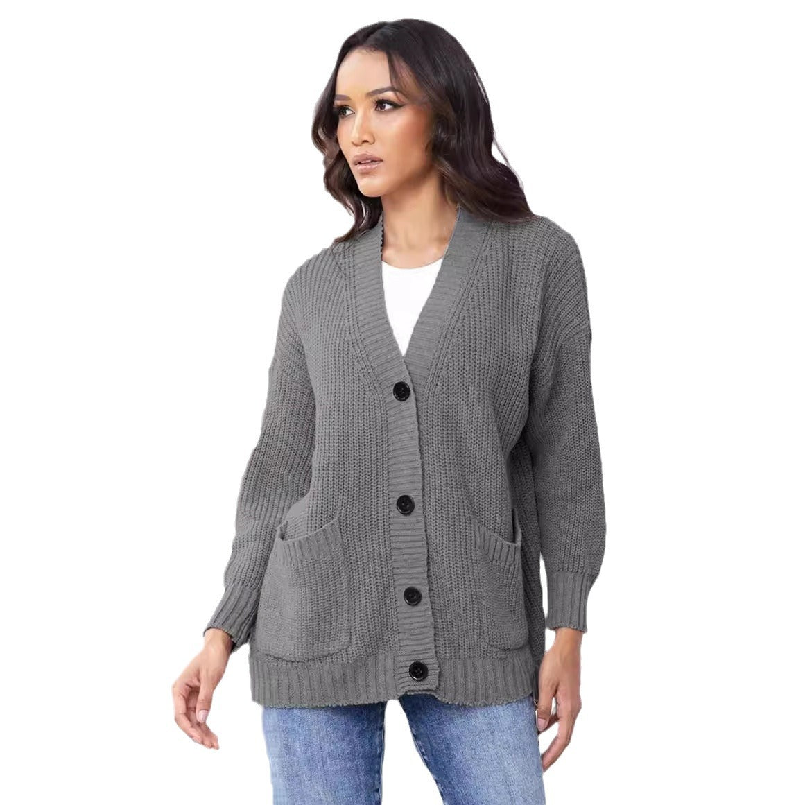 Women's Solid Color Loose Single-breasted Pocket Tops
