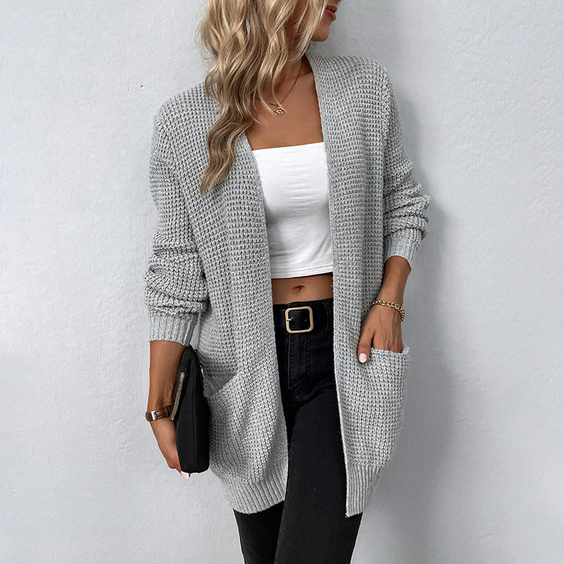 Popular Women's Knitted Solid Color Pocket Sweaters