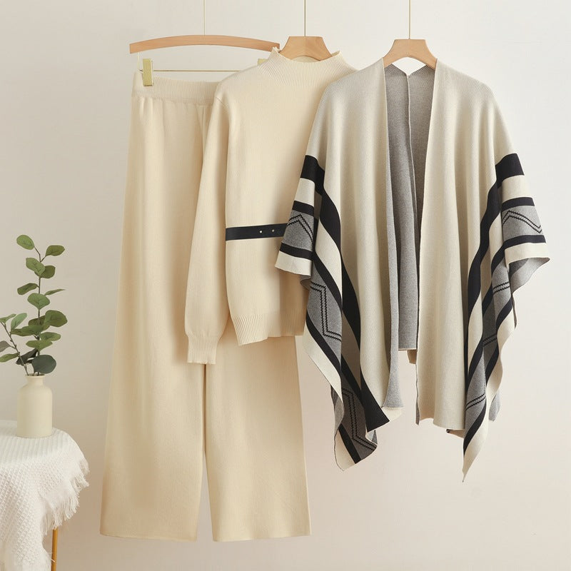 Loose Casual Shawl Turtleneck Bottoming Three Suits