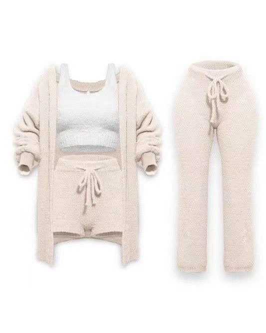 Knitted Plush Long Sleeve Three-piece Set Fashion Casual Suit