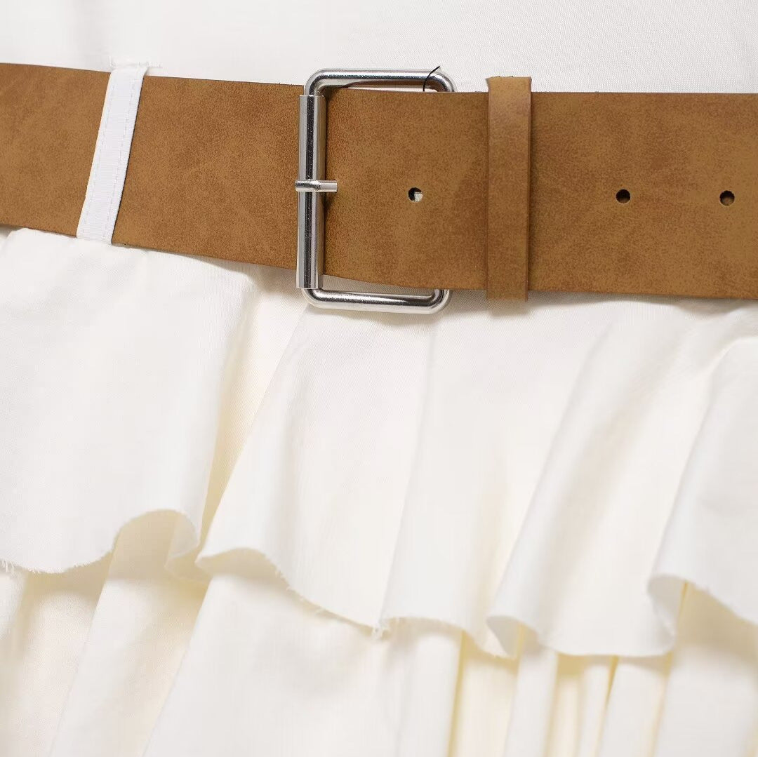 Women's Fashion With Belt Laminated Decoration Dress Dresses