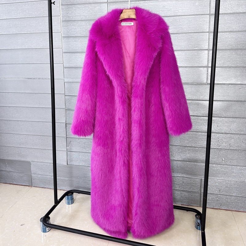 Women's Faux Plush Furry Imitation Fur Extended Collar Super Coats